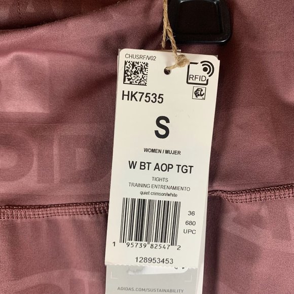 Adidas Tights Women's Small Quiet‎ Crimson Deboss Optime Polyester Stretch 7267 - Picture 3 of 11